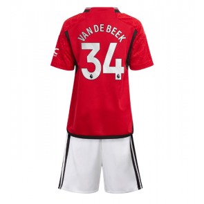 Manchester United Donny van de Beek #34 Hjemmebanesæt Børn 2023-24 Kort ærmer (+ korte bukser)